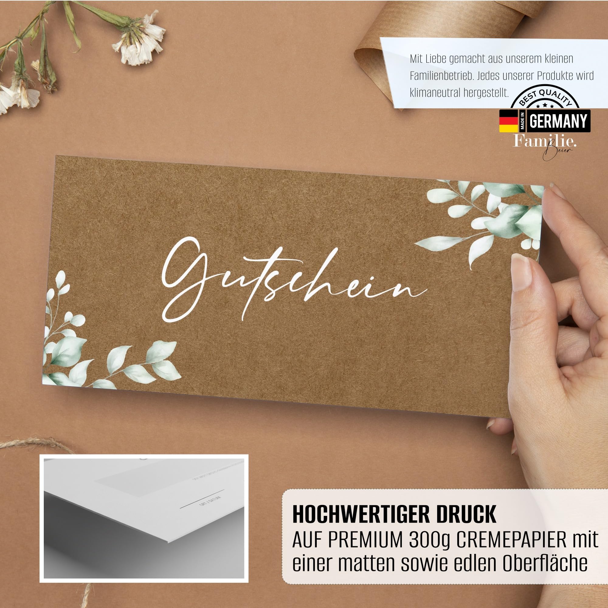 Gutscheinkarten zum Selbstausfüllen (50er Set, DIN Lang) | Blanko Gutschein zum Ausfüllen als Vorlage für Massage, Kosmetik, Friseur und andere | Gutscheinvorlagen Neutral und Edel