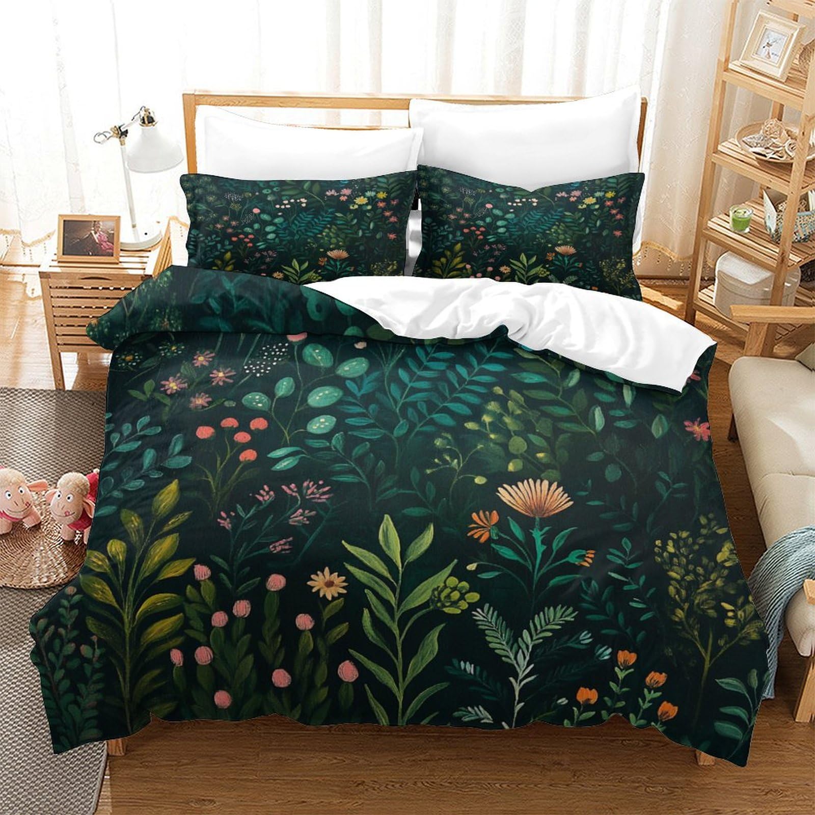 ZZVRMCYLD Green Duvet Cover 3 PCS Hotel Quality Quilt Cover Bedding Sets Bed Covers with Pillowcases with Zipper Closure Ultra Soft Hypoallergenic Microfiber King（220x240cm）