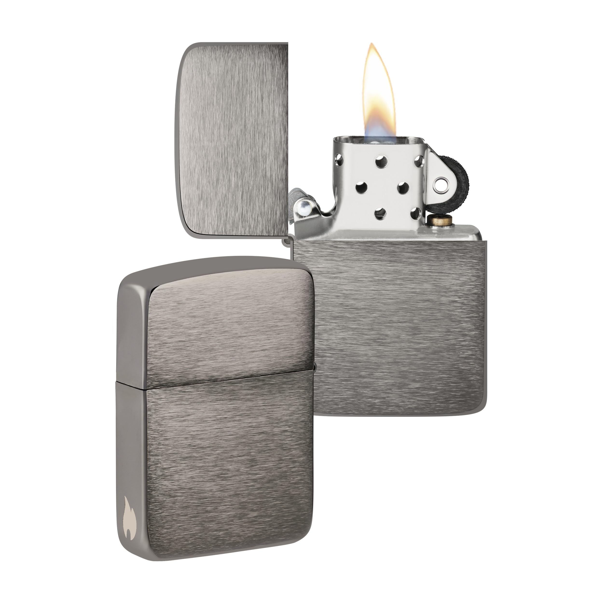 Zippo Zapalniczka Sztormowa, Replika Obudowy, Grafitowa, z 1941 R., z Bocznym Grawerunkiem Płomienia, z Możliwością Napełniania, Ponownego Użytku, Wyprodukowano w USA