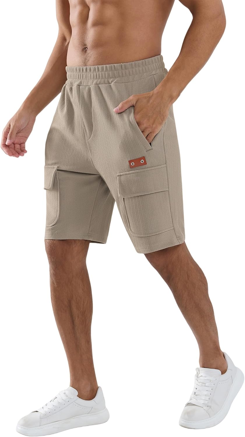 APTRO Men's Shorts Casual 9" Elastic Waist Drawstring Lounge Stretch Shorts with Zipper Pockets for Everyday Wear - Image 2