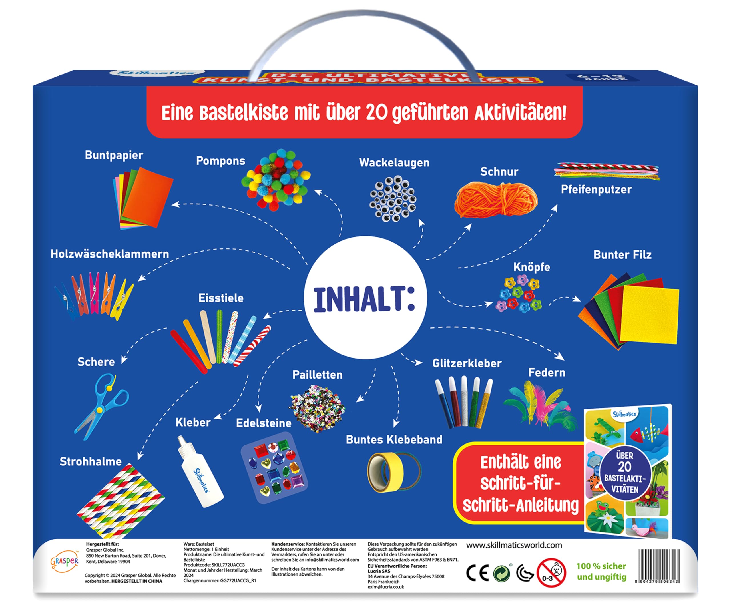Skillmatics Die ultimative Bastelkiste, 2000+ Teile, Bastelmaterial, kreative Bastelideen zum Selbermachen, Schritt-für-Schritt-Anleitung, Geschenke für Kinder zwischen 6 und 13 Jahren