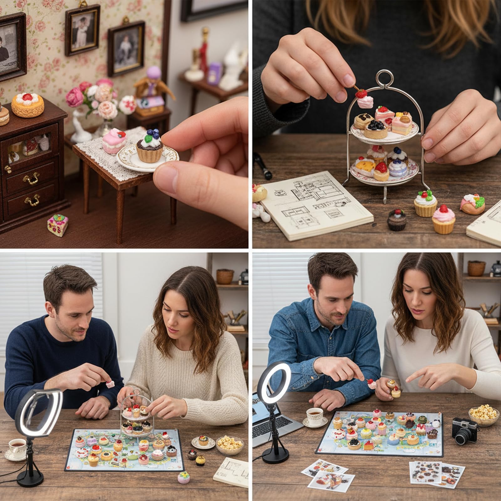 50 sztuk miniaturowych akcesoriów do domku dla lalek, w tym żywica, ciasto, chleb, lody, pączki, mini zestaw do jedzenia, 1/12 miniaturowych artykułów spożywczych, akcesoria kuchenne na