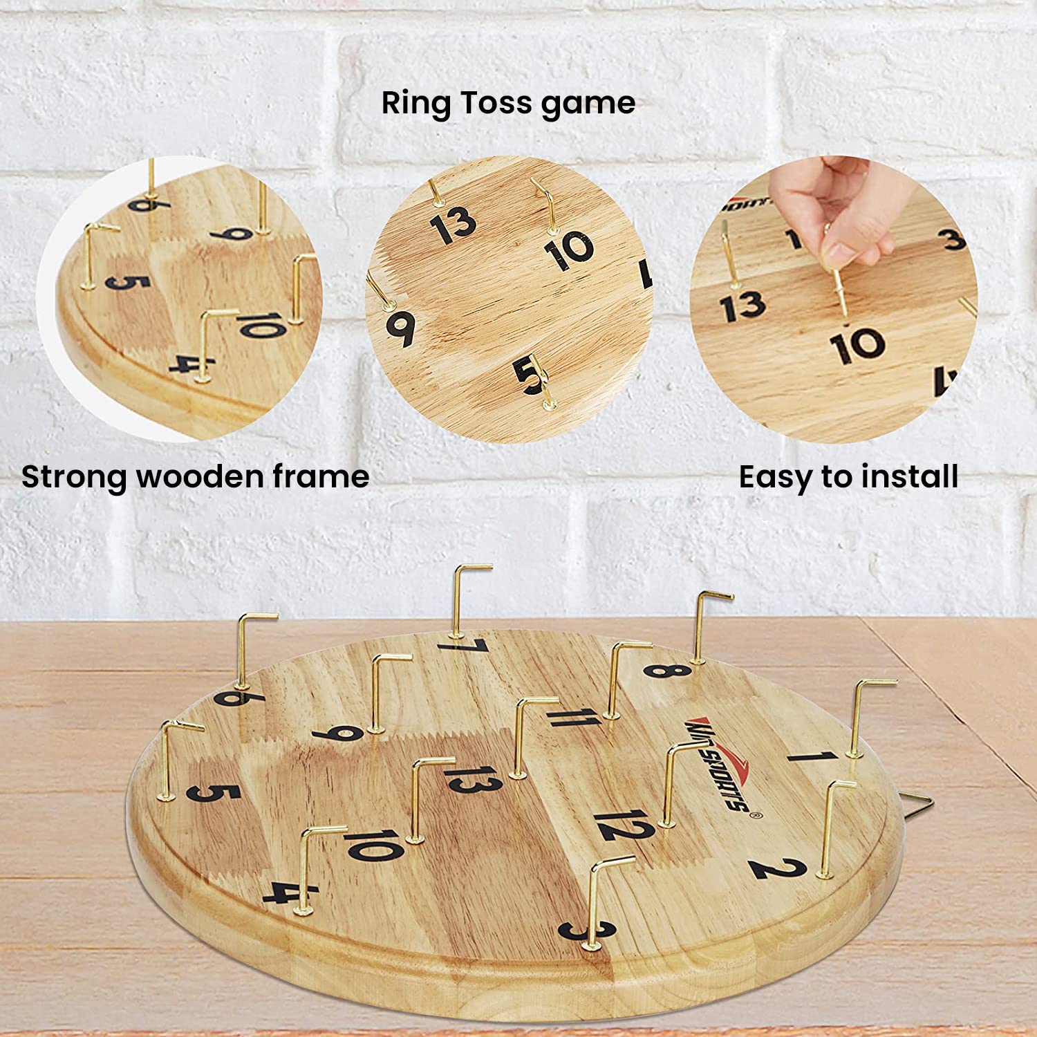 Hookey Game, Ring Throwing Game with Target, Wooden Skill Games for Children and Adults - Image 3