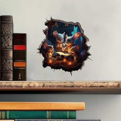 Miniatura 2 de Adhesivo de pared 3D con diseño de familia de ratón con agujero de ratón