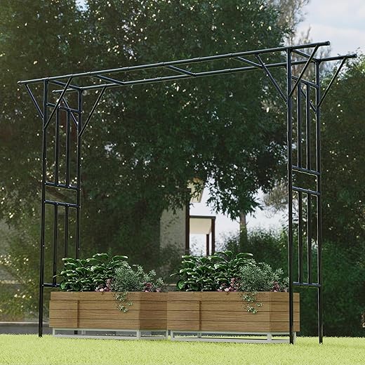 Flat Top Garden Arch Trellis 11FT x 9FT, Super Large Arbor Trellis for Climbing Plants Outdoor 141.7in x 108in x 19.7in, Metal Garden Frame for Backyard, Lawn, Archway, Wedding Decoration, Patio Black