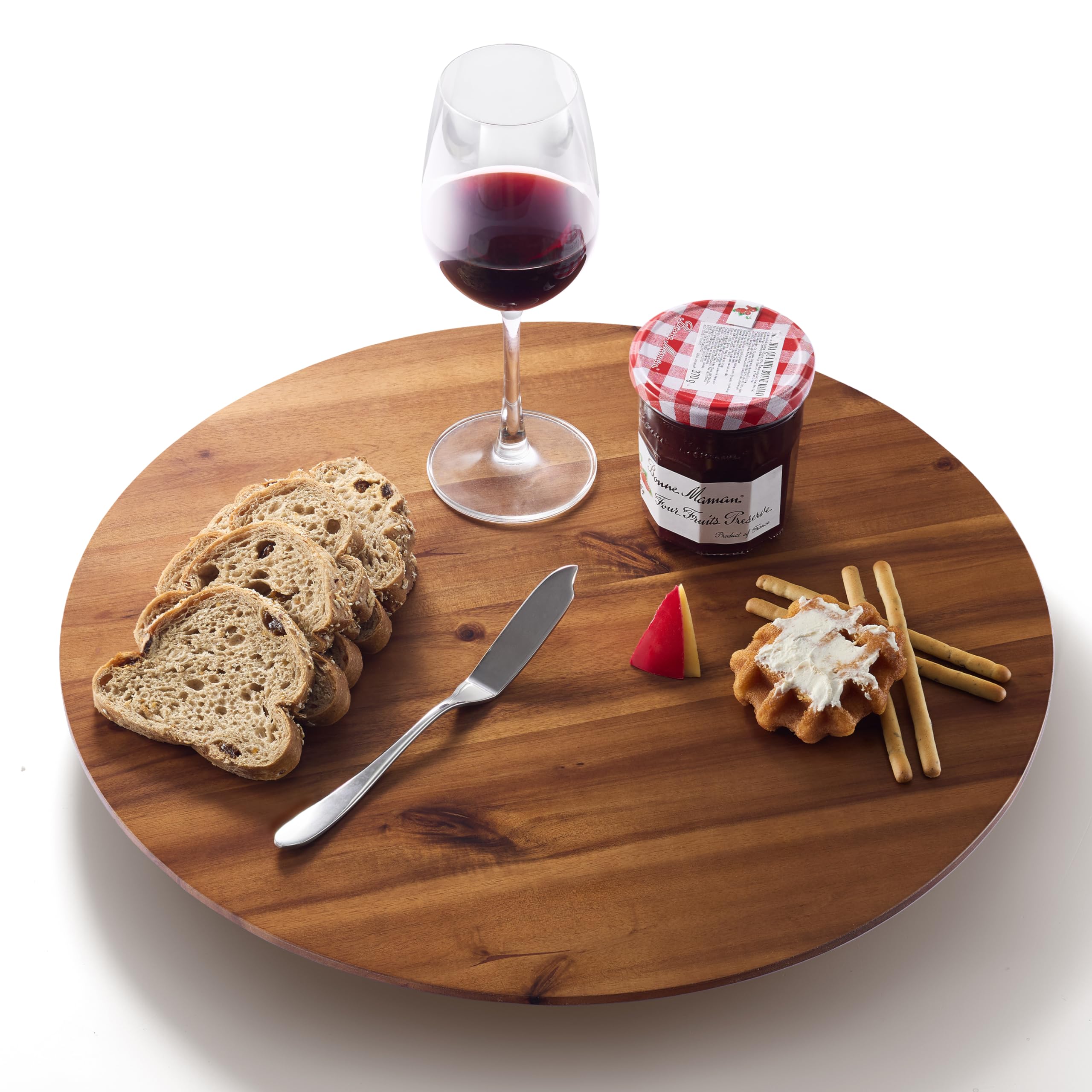 18" Acacia Wood Lazy Susan for Table Top - Wooden Turntable Serving Tray for Charcuterie Boards Cheese Board - Extra Large Round Lazy Susan Organizer - Kitchen Revolution for Countertop