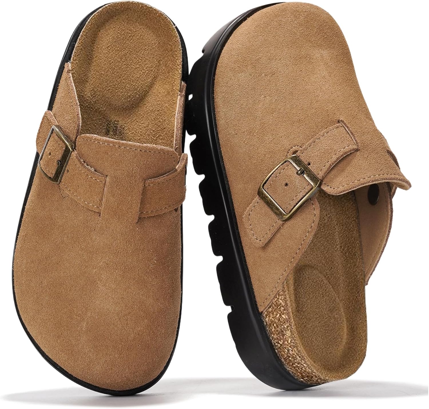 Project Cloud Chunky Kids Clogs – 100% Genuine Leather Clogs for Kids with Cork Footbed & Arch Support – Non-Slip Mules & Sandals for Girls Footwear (Little BentonChunky)