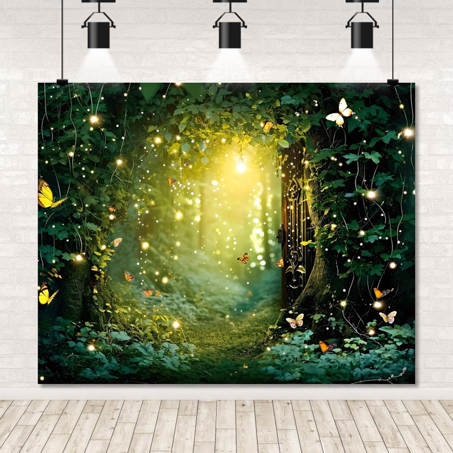 Enchanted Forest Backdrop 10x8ft Fairy Tale Wonderland Woodland Magic Green Forest Backdrop Butterfly for Wedding Baby Shower Birthday Party Banner