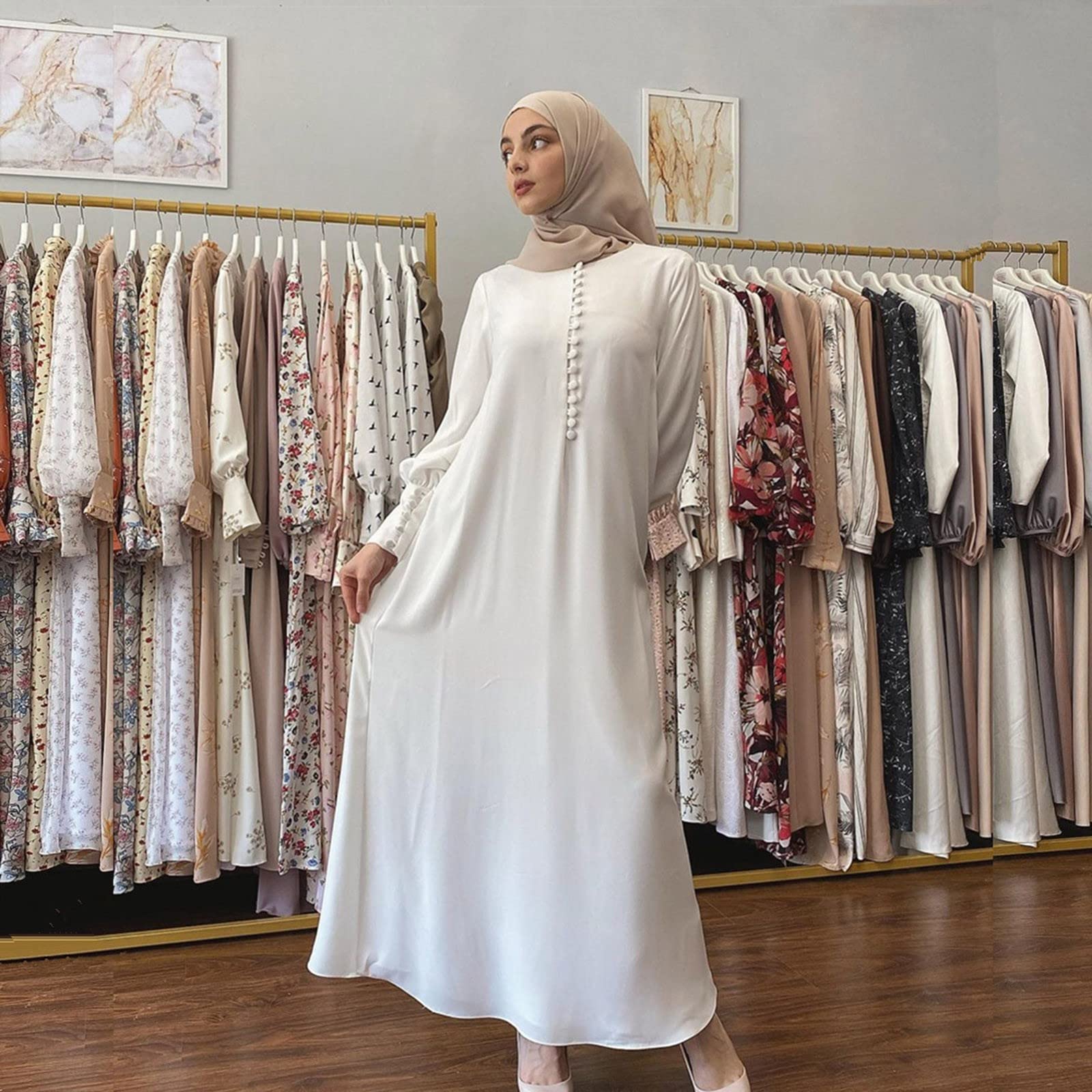 Ropa Musulmana Ramadán para Mujer Manga Larga Suelto Islamic Abaya Kaftan Largo Burqa Mujer Turquía Musulmana Trajes para Eid Ramadán Vestido De Oración con Rosario