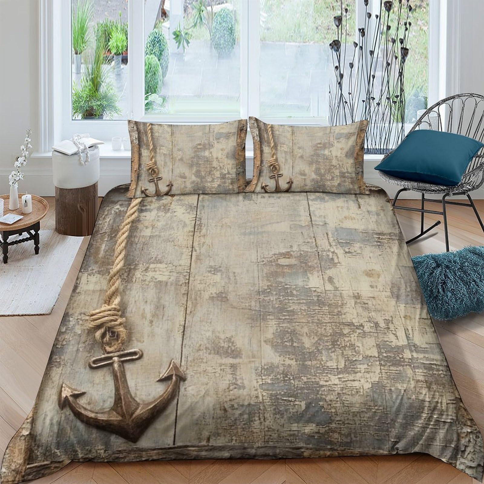 Ctjqhvkz Style-2 3D Printed Vintage Nautical Anchor Fitted Sheet Microfiber Soft Bed Cover For Bedroom Dorm Decor Mattress Protection Single（135X200cm）