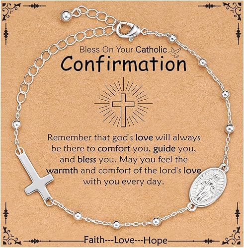 Catholic Virgin Mary Cross Bracelet Gifts for Girls Teens Women, Rosary Beads Charm Link Chain Bracelet Christmas Christian Religious Jewelry Gifts