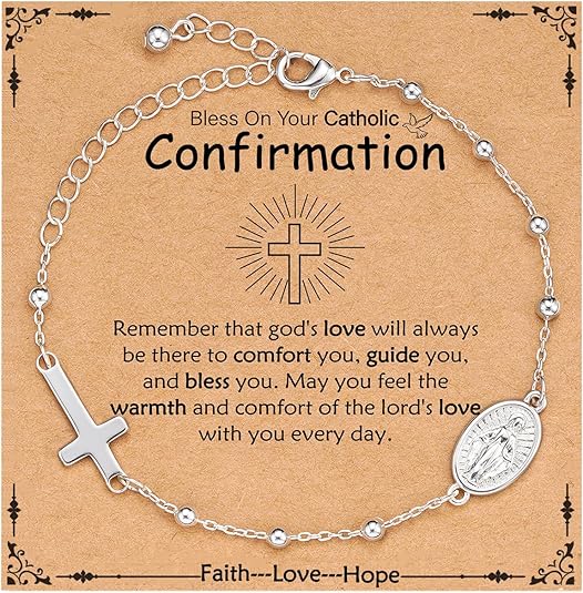 Catholic Virgin Mary Cross Bracelet Gifts for Girls Teens Women, Rosary Beads Charm Link Chain Bracelet Christmas Christian Religious Jewelry Gifts