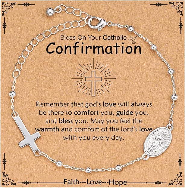 Catholic Virgin Mary Cross Bracelet Gifts for Girls Teens Women, Rosary Beads Charm Link Chain Bracelet Christmas Christian Religious Jewelry Gifts
