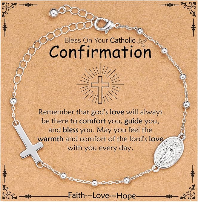Catholic Virgin Mary Cross Bracelet Gifts for Girls Teens Women, Rosary Beads Charm Link Chain Bracelet Christmas Christian Religious Jewelry Gifts