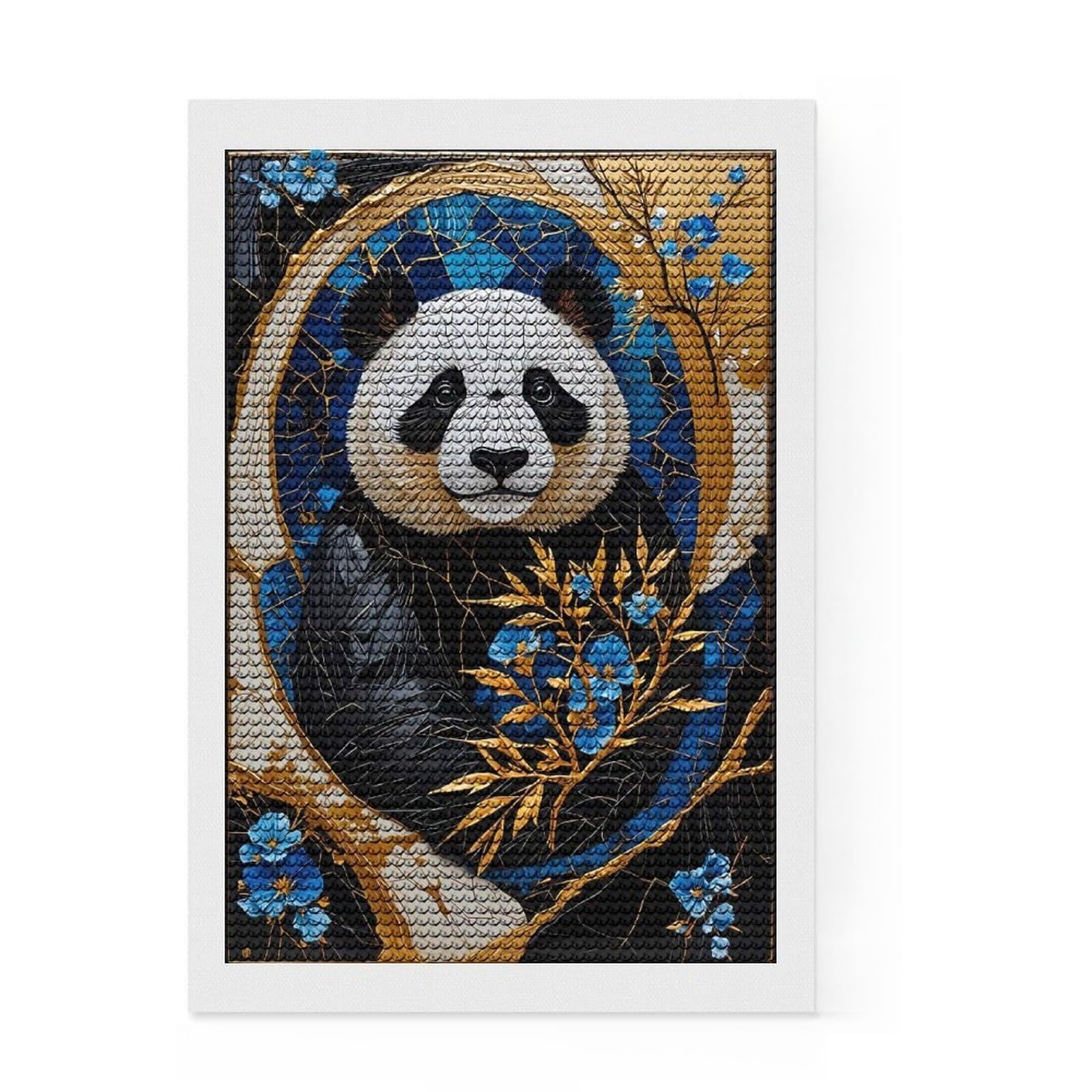 Junmoney Golden Panda Kintsugi Diamond Art Canvas 8"x12", for Teens, Neat Printed Canvas, Birthday Gift, Vintage Style Decor, Finish and Display