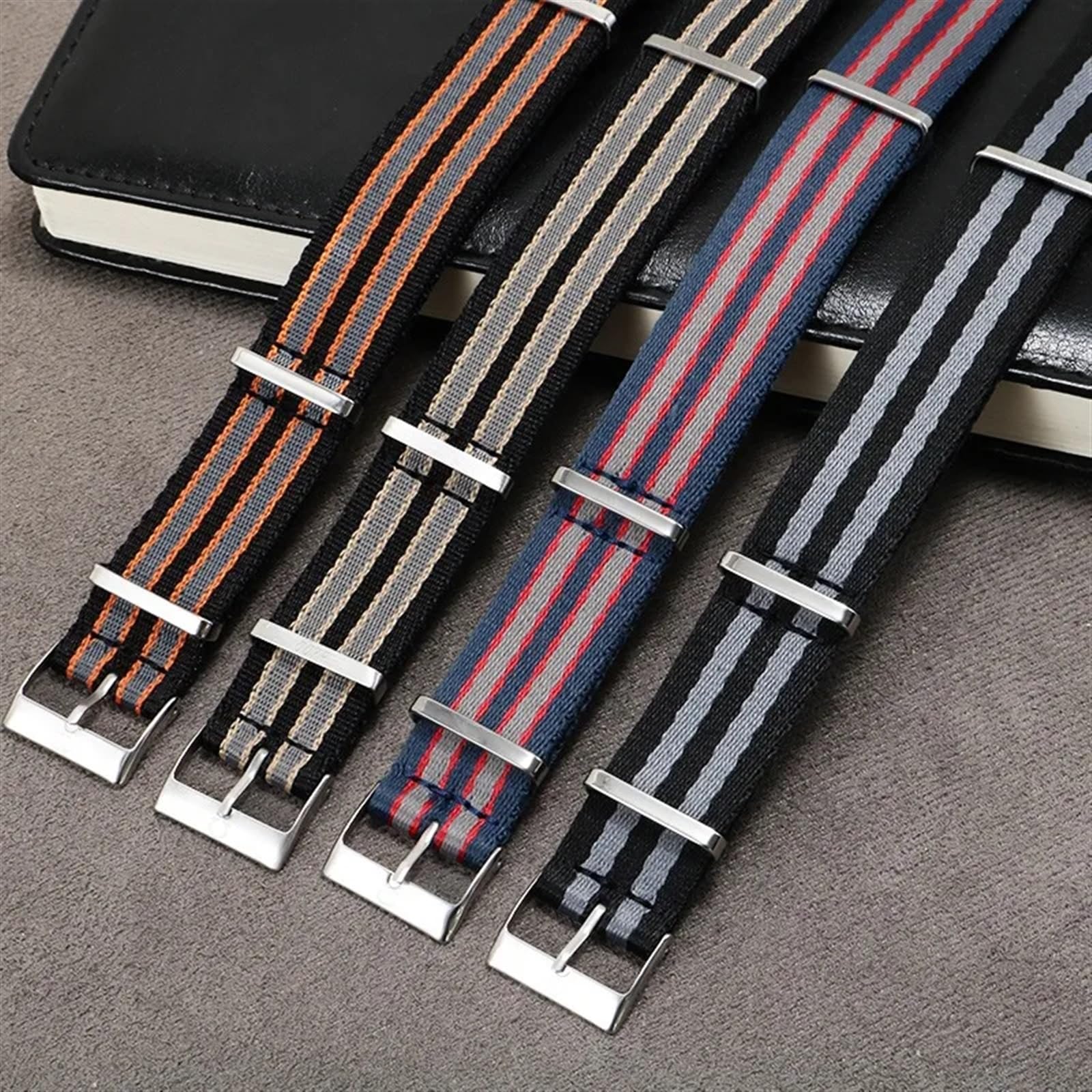 Hochdichtes Nylon-Canvas-Armband, 20 mm, für NATO-Band, 304 Edelstahlschnalle, Herren-Ersatzarmband, Uhrenzubehör für Omega (21 mm, Schwarz-Grau-Silber)
