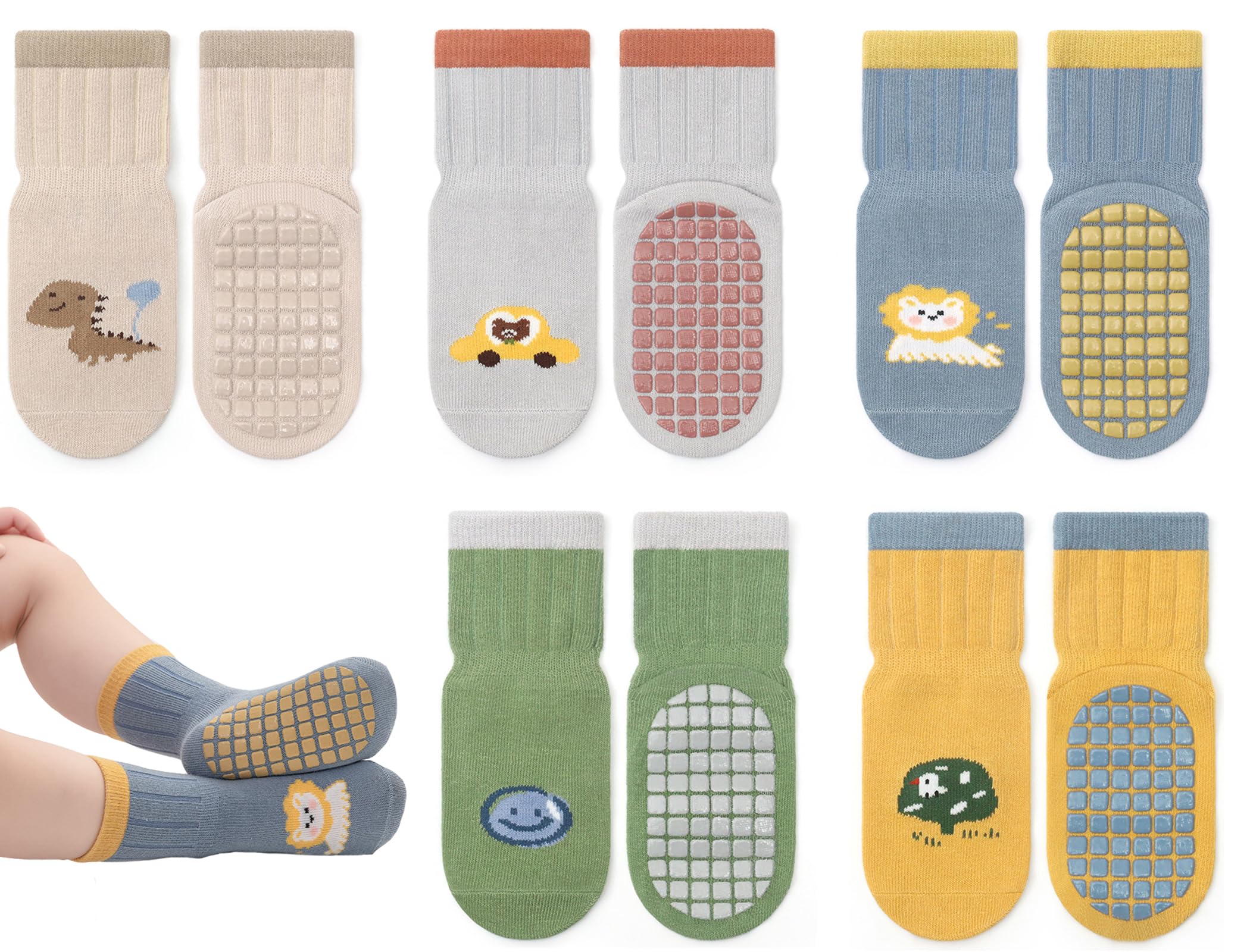 Exemaba Rutschfeste Socken für Baby Mädchen Jungen 5 Paar Kinder Anti Rutsch Socken Sportsocken Stoppersocken