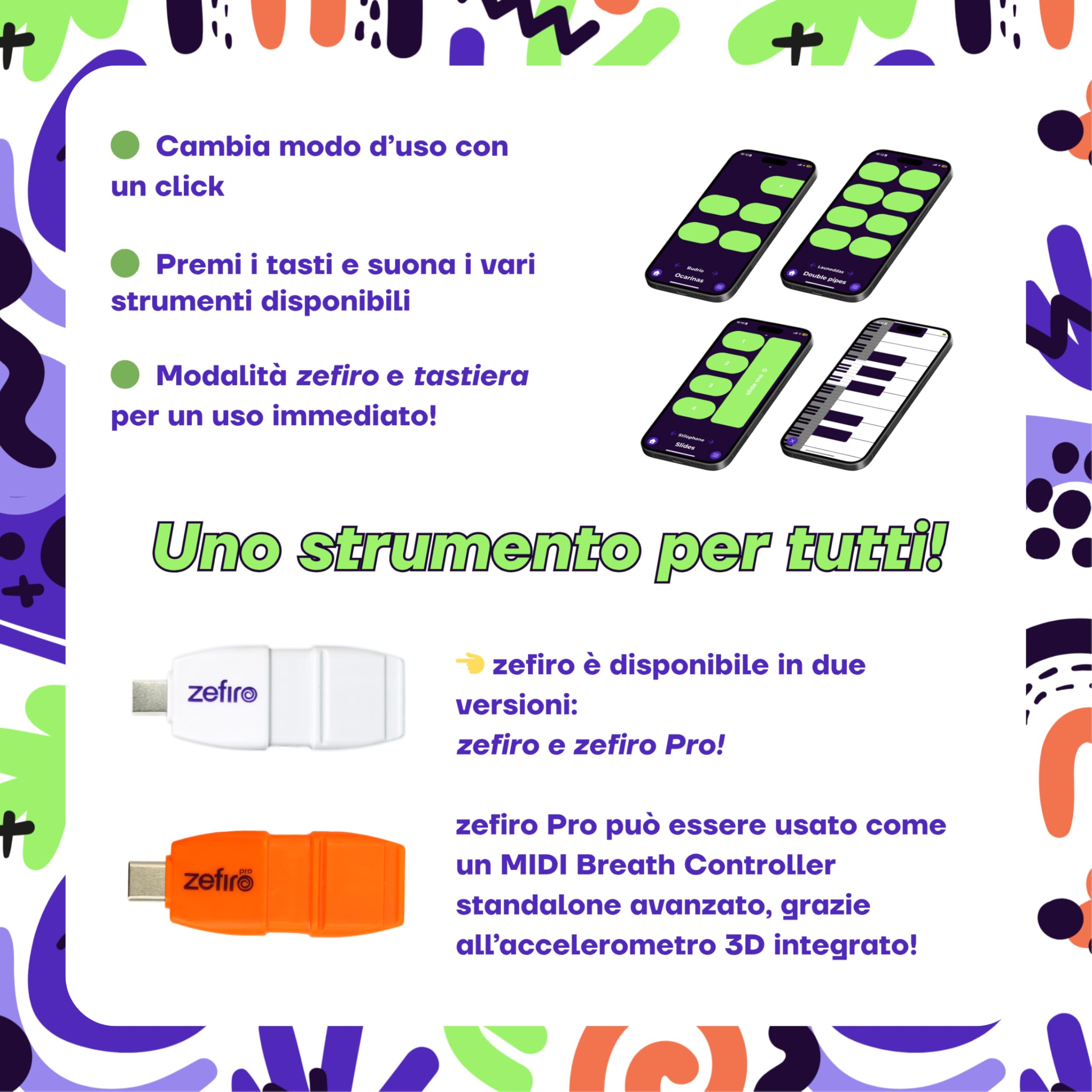 ARTinoise zefiro - Strumento Musicale USB-C per Smartphone | Controller MIDI Portatile con Controllo a Fiato | App Gratuita per Musicisti e Creativi