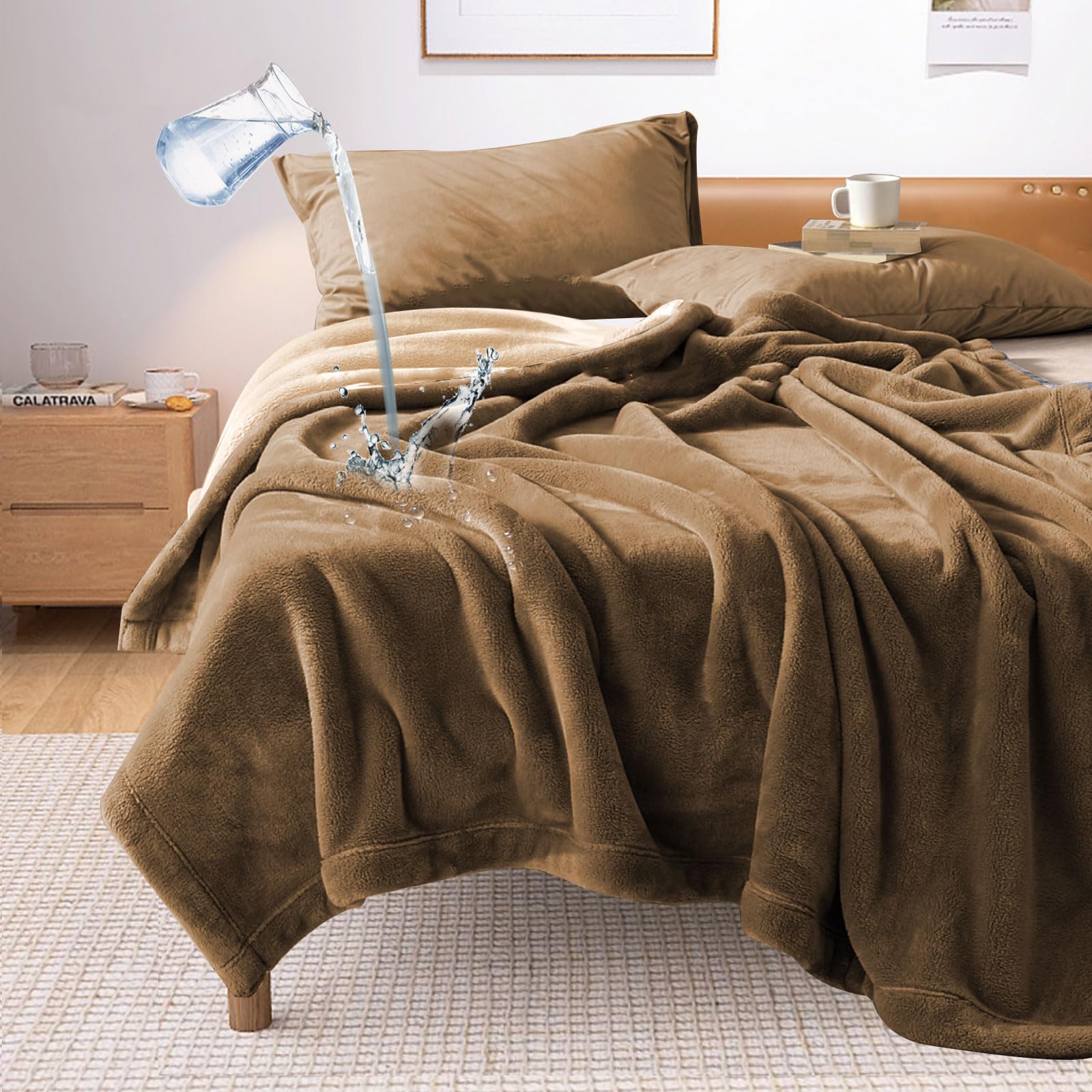 YISURE Manta impermeable lavable para parejas, reversible, king size, impermeable a prueba de fugas, para proteger sofá, colchón o muebles (marrón/bronce)