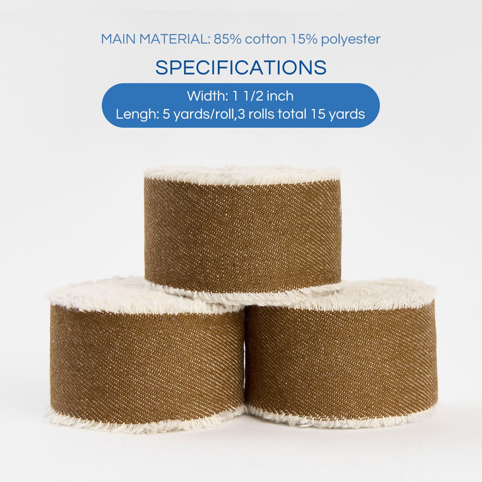 Pretty Jolly Brown Denim Ribbon for Gift Wrapping Handmade Rustic Frayed Cotton Fabric Ribbon for Flower Bouquet Total 15 Yards 1 1/2 Inch Ribbons for Crafts Hair Wedding Invitation Holiday Decor - Image 2