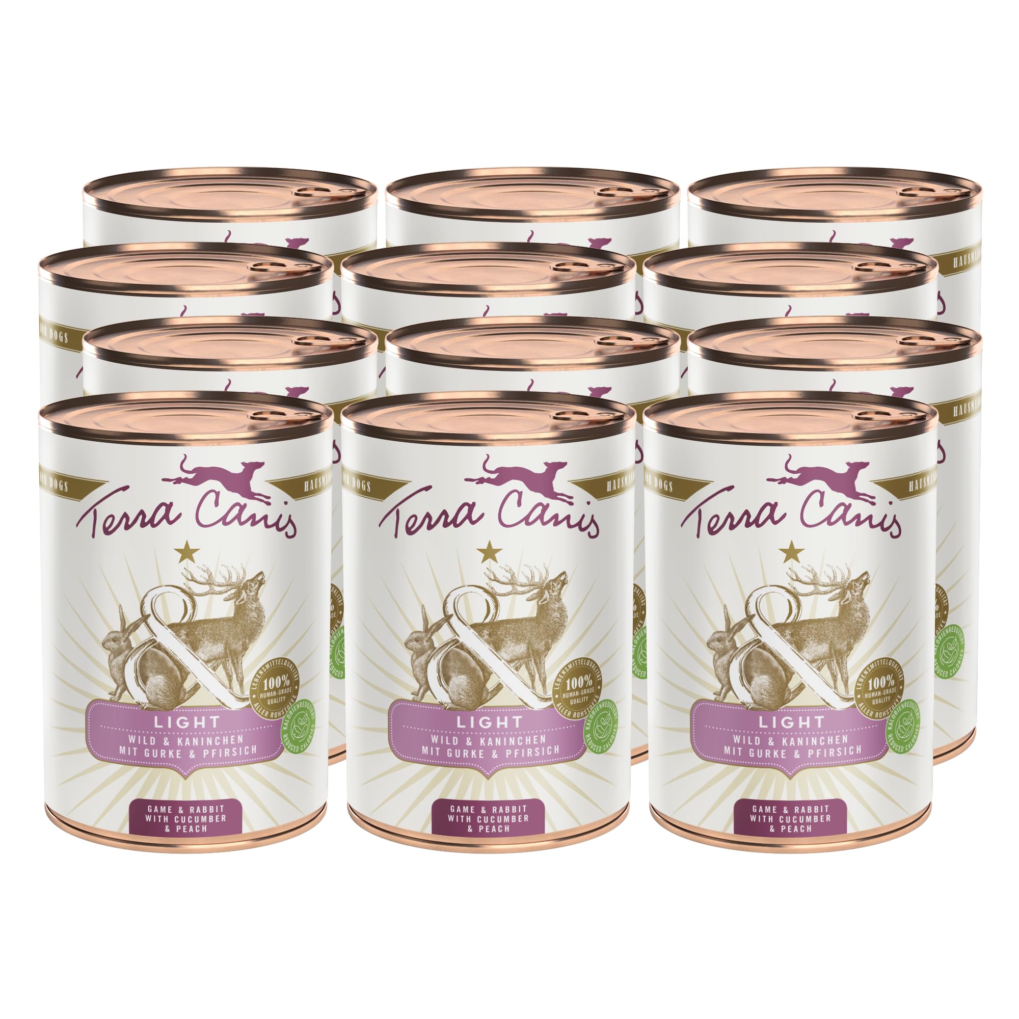 Terra Canis Wild & Kaninchen mit Gurke und Pfirsich - Light Nassfutter, 12x400g I Premium Hundefutter in 100% Lebensmittelqualität Aller Rohstoffe I Kalorien- & fettreduziert, Getreide- & glutenfrei