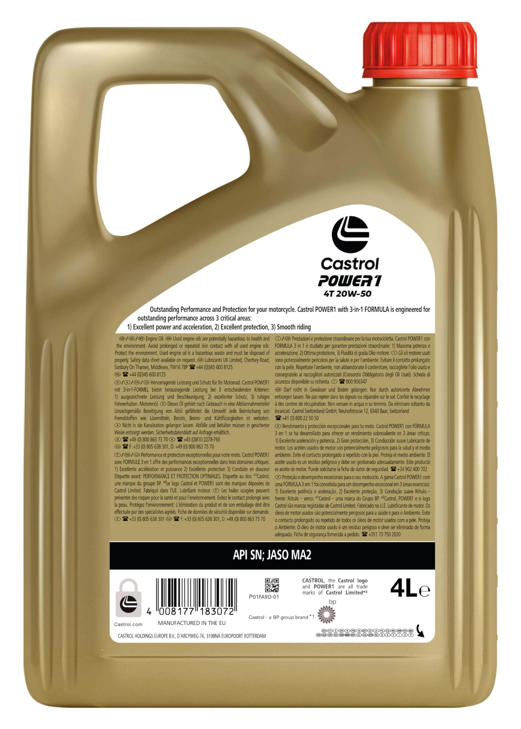 Castrol POWER1 4T 20W-50 Olio Motore, 4L