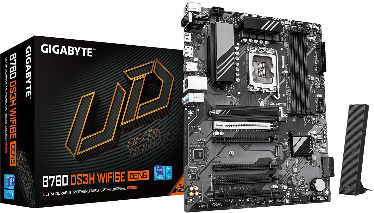 GIGABYTE B760 DS3H WIFI6E GEN5 Motherboard - Supports 14th Gen Intel Core Processors, 8+2+1 Phase Digital VRM, up to 5600MHz DDR5, 2xPCIe 4.0 M.2, Wi-Fi 6E, 1GbE LAN, USB 3.2 Gen 2x2