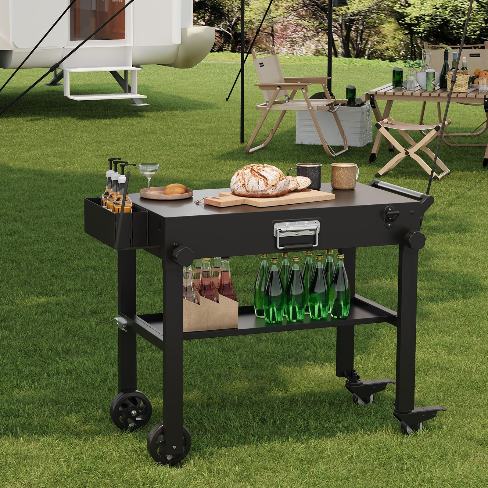 Garvee Chariot Barbecue Pliable pour Plancha, Table Roulante Extérieure