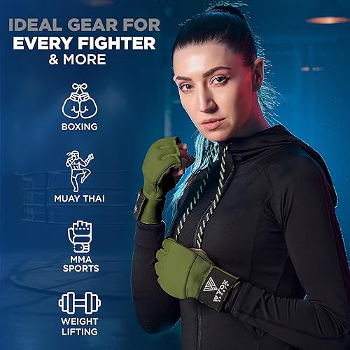 Miniatura 4 de WYOX Guantes interiores de boxeo de gel para hombres y mujeres, correa rápida de muñeca de 31.5 in, soporte acolchado para nudillos, MMA sin dedos,
