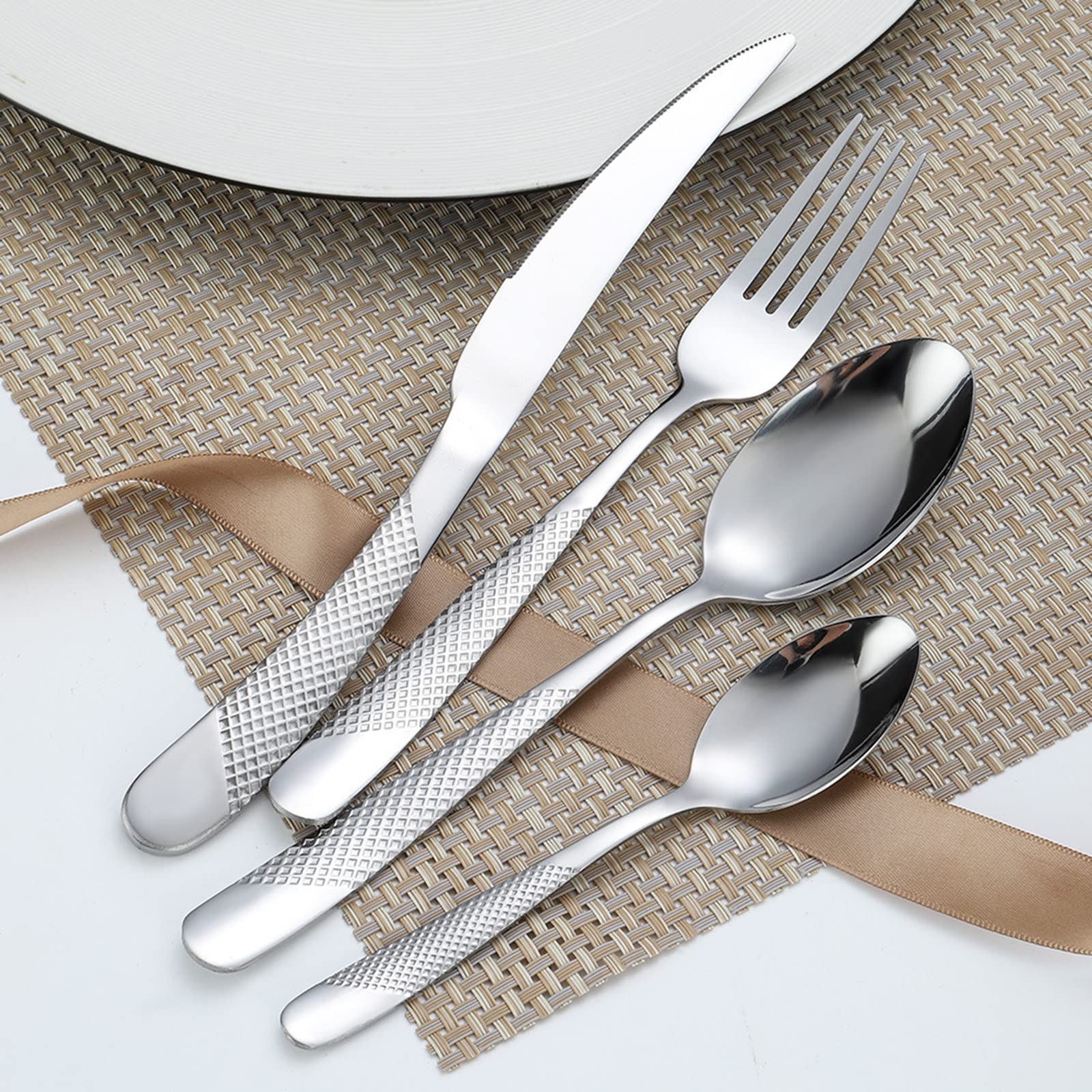 Set di posate in acciaio inossidabile - Posate Coltelli Forchette Cucchiai - Set di posate da 24 pezzi, scatola artigianale,C