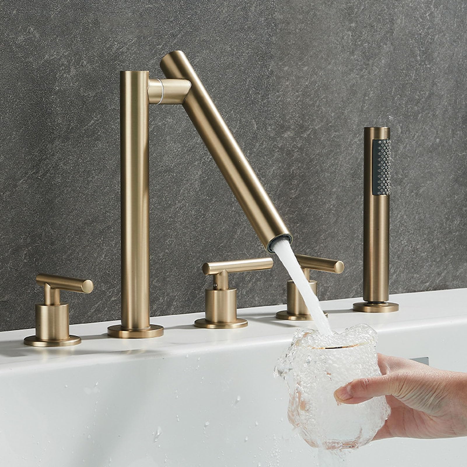 Robinet de baignoire or brossé de qualité supérieure à douchette intégrée