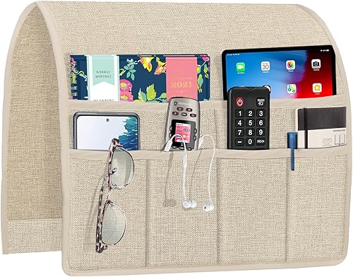 Joywell Organizador Beige para Control Remoto Sillón Reclinable Caddy Organizador de Sofá Organizador de Reposabrazos Tela de Lino Color Topo Caddy