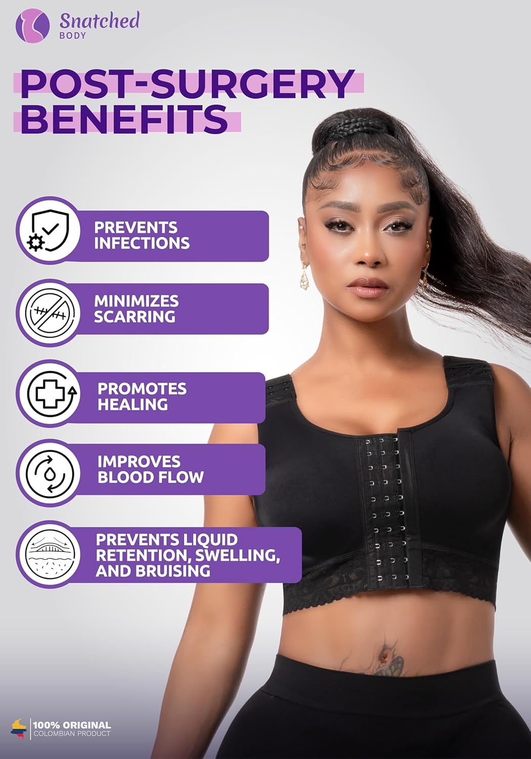 Snatched Body DC02L4 Mastectomy Posture Corrector Front Closure Breast Augmentation Post Surgery Bras for Women - Image 4