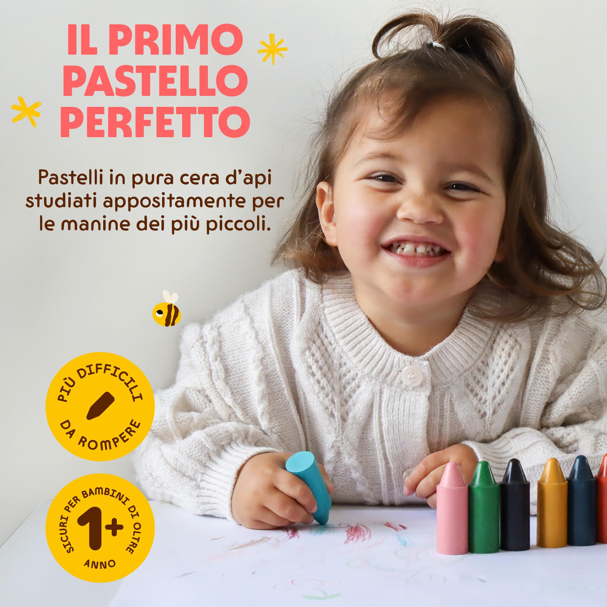 Honeysticks - Pastelli in 100% pura cera d’api (confezione da 12 pezzi). Naturali, atossici e sicuri per tutti i bambini, da 1 anno in su. Fatti a mano in Nuova Zelanda.