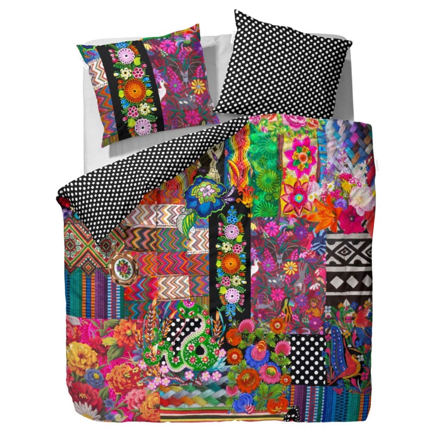 ESSENZA Bettwäsche Noida Satin Wendebettwäsche aus 100% Baumwolle mit Patchwork Blumenmuster und Digitaldruck, Bunt, 135 x 200 cm