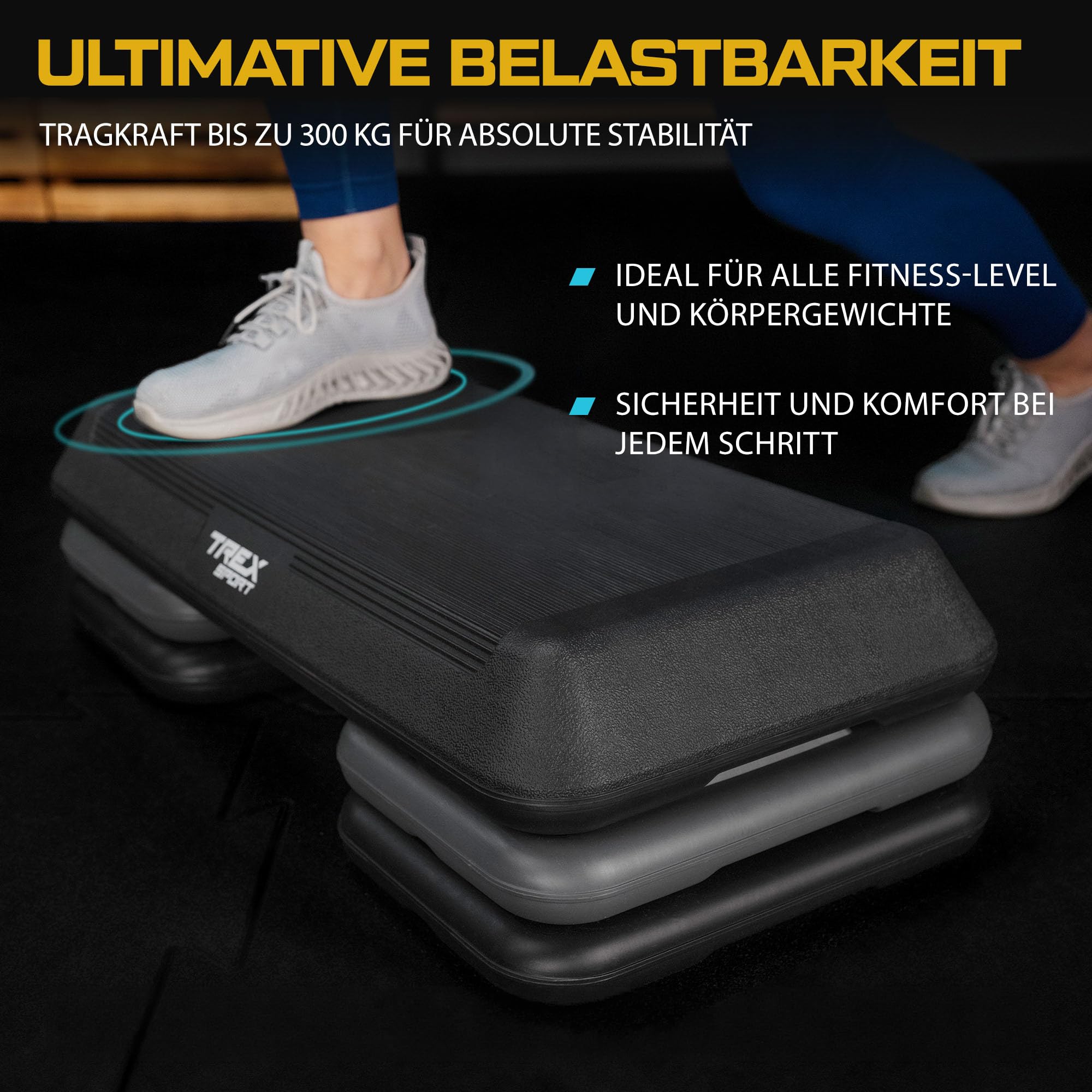 TREX SPORT Steppbrett höhenverstellbar TX-038PAS | Fitenss Stepper 3 Stufen, rutschfest, Steppboard für zuhause 71×35×10/15/20 cm, bis 300 kg belastbar