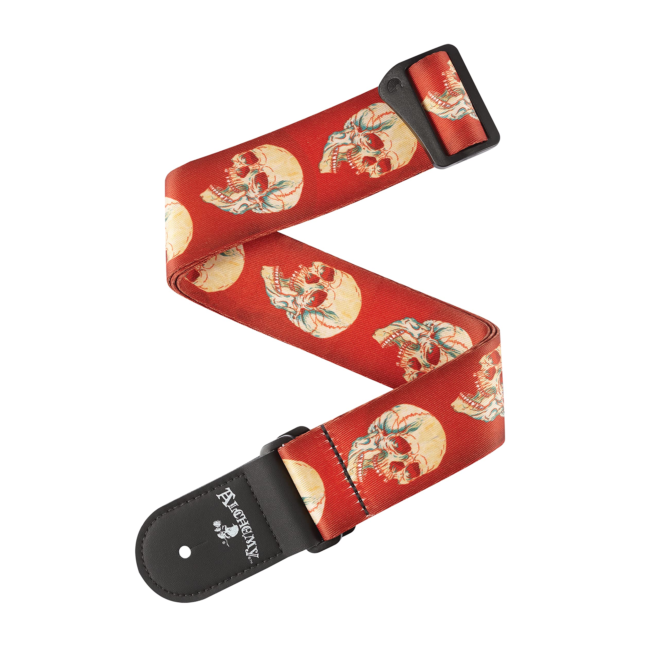 D'Addario Guitar Strap – Alchemy Gothic Collection – Adjustable Straps Compatible with Electric, Acoustic, & Bass Guitars - Live Life Skull