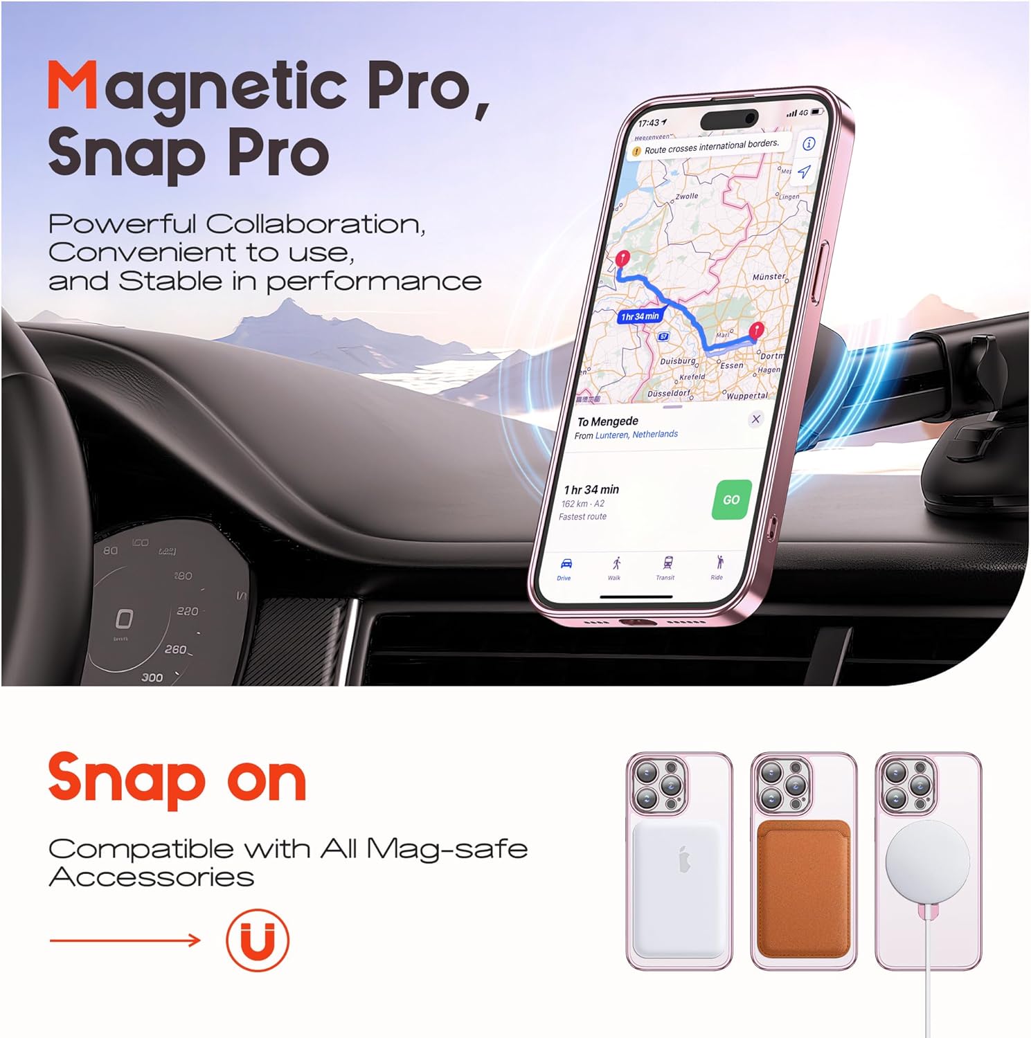 Compatible with iPhone 15 Pro Case with Magnetic Ring Stand [Camera Len Protectors][Compatible with Mag-Safe] Clear Plating Phone Case for iPhone 15 Pro 6.1",Rose Gold