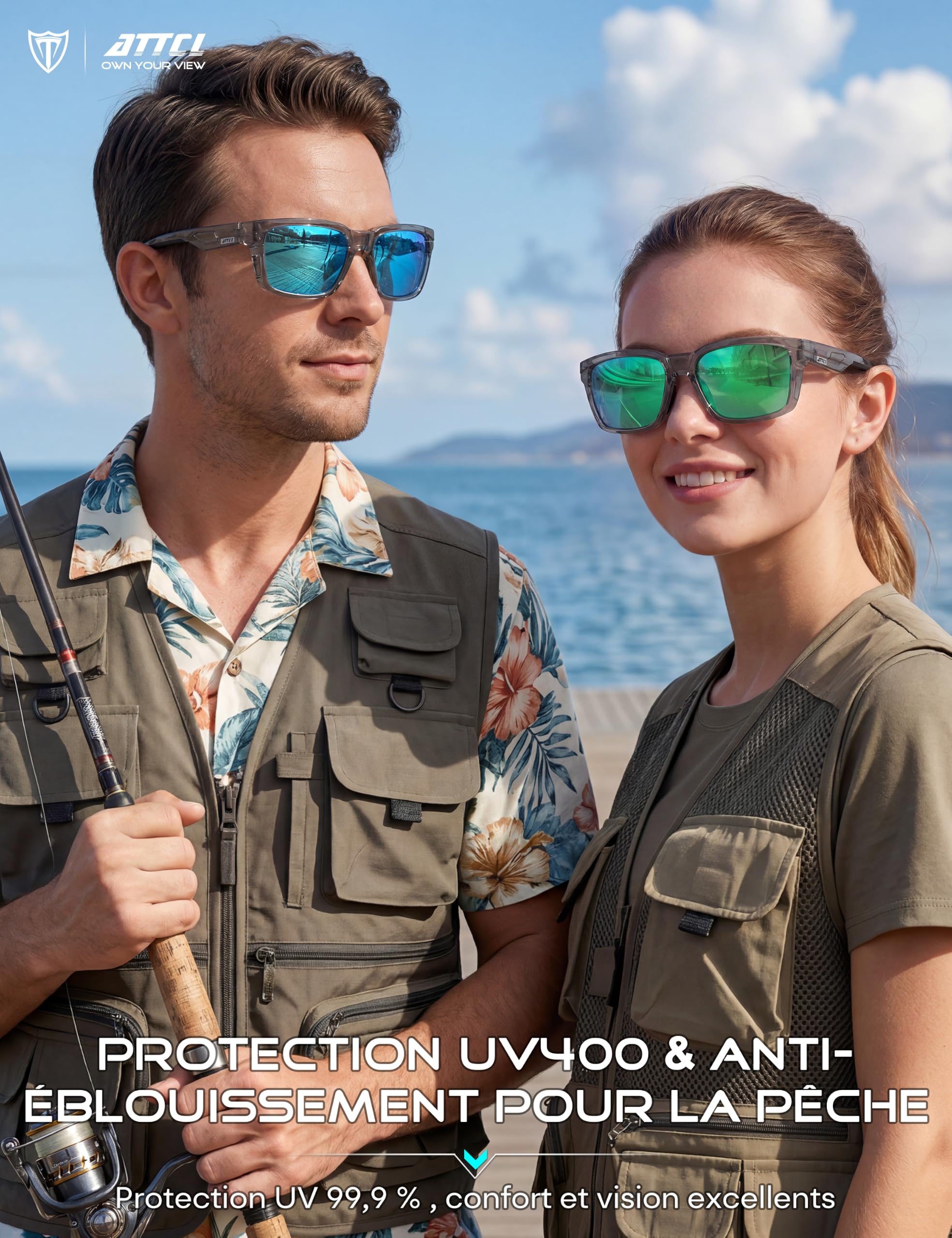 ATTCL Lunettes de Soleil de Sport Polarisées pour Homme Avec Protection UV400 Ultra Léger TR90 Flexible Cadre