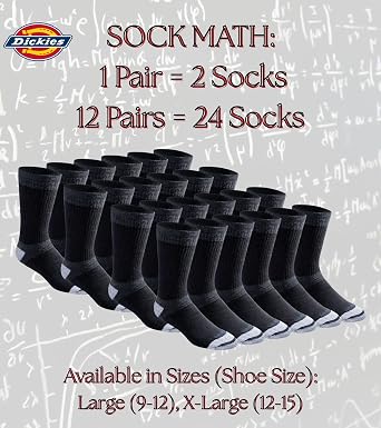 Dickies Men's Dri-tech Moisture Control Max Full Cushion Crew Socks, Available in M-xl (6, 12 Pairs)