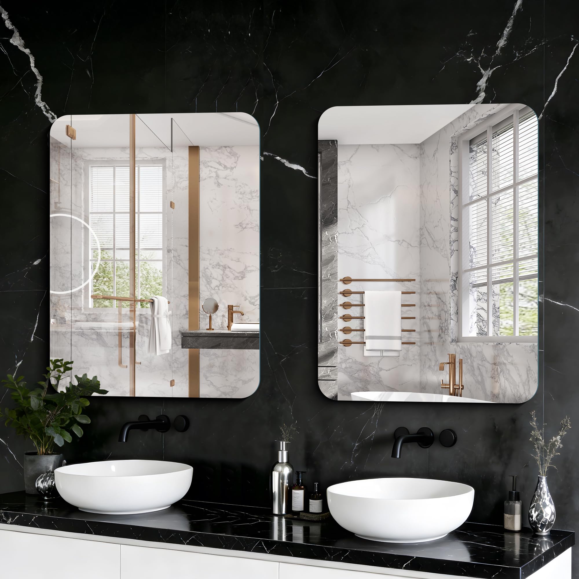 KOCUUY Espejo de baño Rectangular sin Marco, Espejo de Pared de 60 x 80 cm, Espejo con Cristal irrompible, reflexión HD, Esquinas Redondeadas, Adecuado para baños, dormitorios o vestidores.