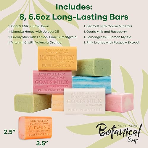 Miniatura 4 de Australian Botanical Soap, Barras de triple fresado de 6.6 onzas con aceite vegetal puro, base de jabón natural, enriquecidas con manteca de karité