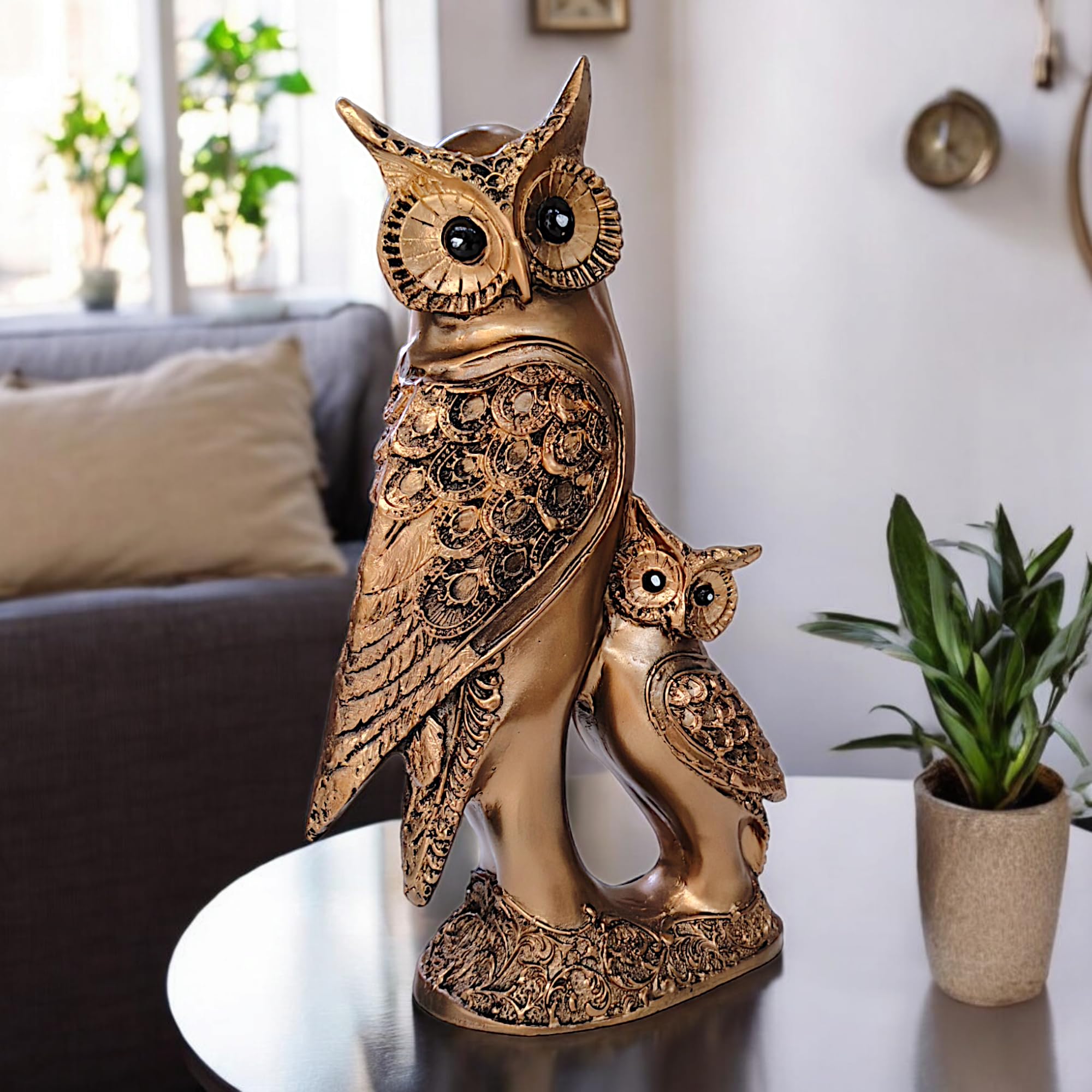 NEELAYA Brown Owl Showpiece 30.5 cm Premium Polyresin Decorative Figurine Home Decor Living Room Bedroom Office Table Luxury Housewarming Gift