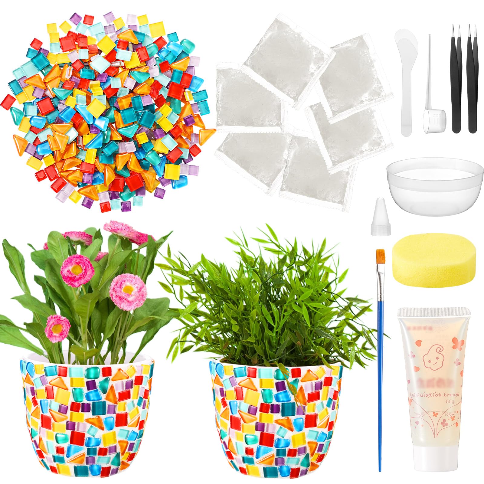 Tioncy 2 Set Mosaic Coaster DIY Vase Mosaic Painting Kit for Adults Gift, DIY Arts and Craft Kits Vase Flower Accessories Art Kit for Room Decor Craft, Home Decor Gifts(Multicolored)