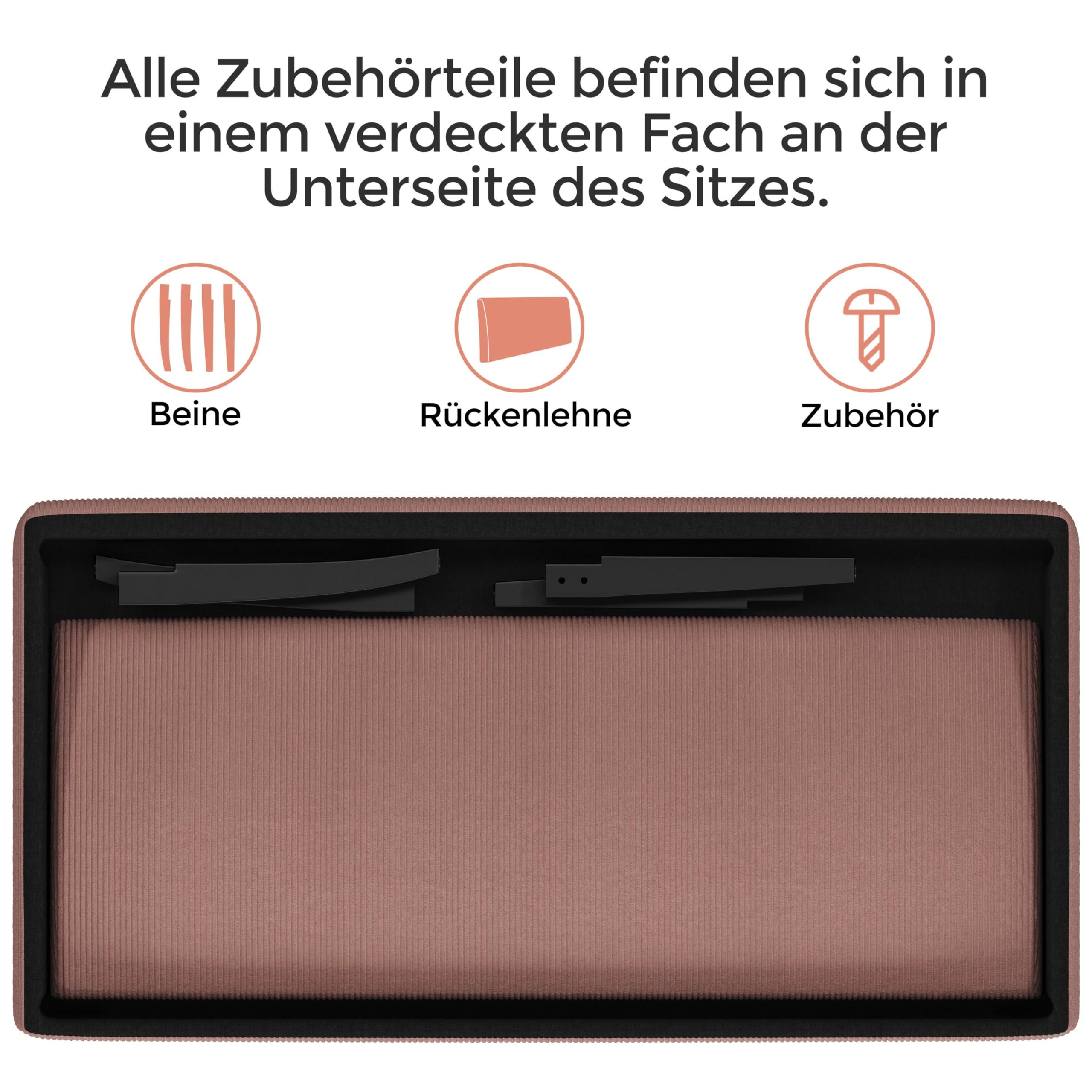 Yaheetech Küchensofa 2-sitzer Sitzbank Polstersofa aus Cordstoff Doppelsofa ohne Armlehnen Stoffsofa Loungesofa fürs Wohnzimmer/Eingangsbereich/Büro, Rosa