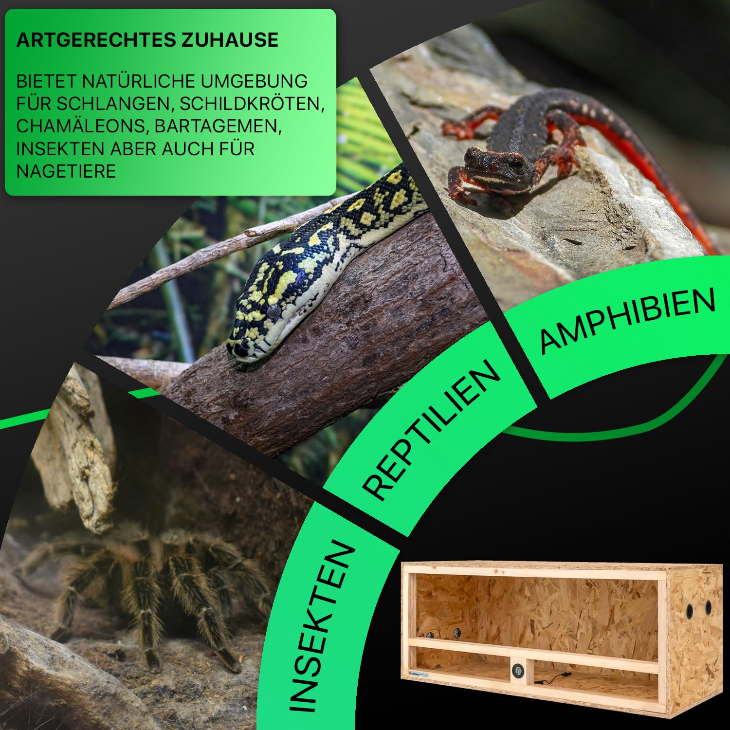 ITA Holz Terrarium 100x40x40 cm mit Seitenbelüftung & Integriertem Hygrometer - Holzterrarium aus OSB-3 Platten - Terrarien für Reptilien, Schlangen, Amphibien - EU Produkt, FSC Zertifiziert