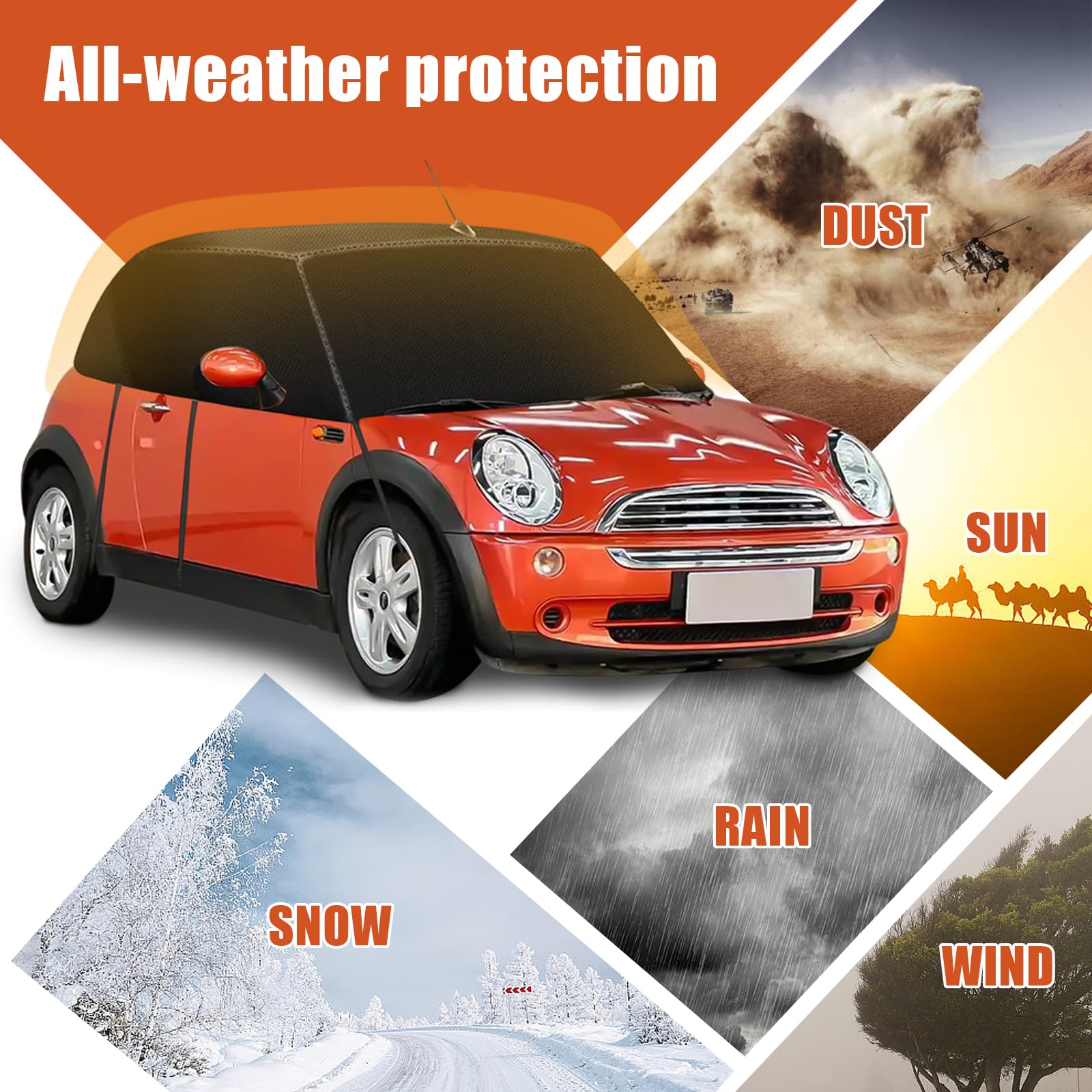 Halbgarage für Mini Cabrio R52 R57 F57 2005-2022, 600D Halbgarage Autoabdeckung Wasserdicht Ersatz, mit Riemen & Antennenloch, Softtop Dachschutz UV Regen Sonne Staub Schutz (Schwarz)