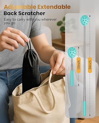 Miniatura 3 de Rascador de espalda telescópico reforzado mejorado con 5 cabezas desmontables, puntas de rascado más grandes, relleno de calcetines y regalos de