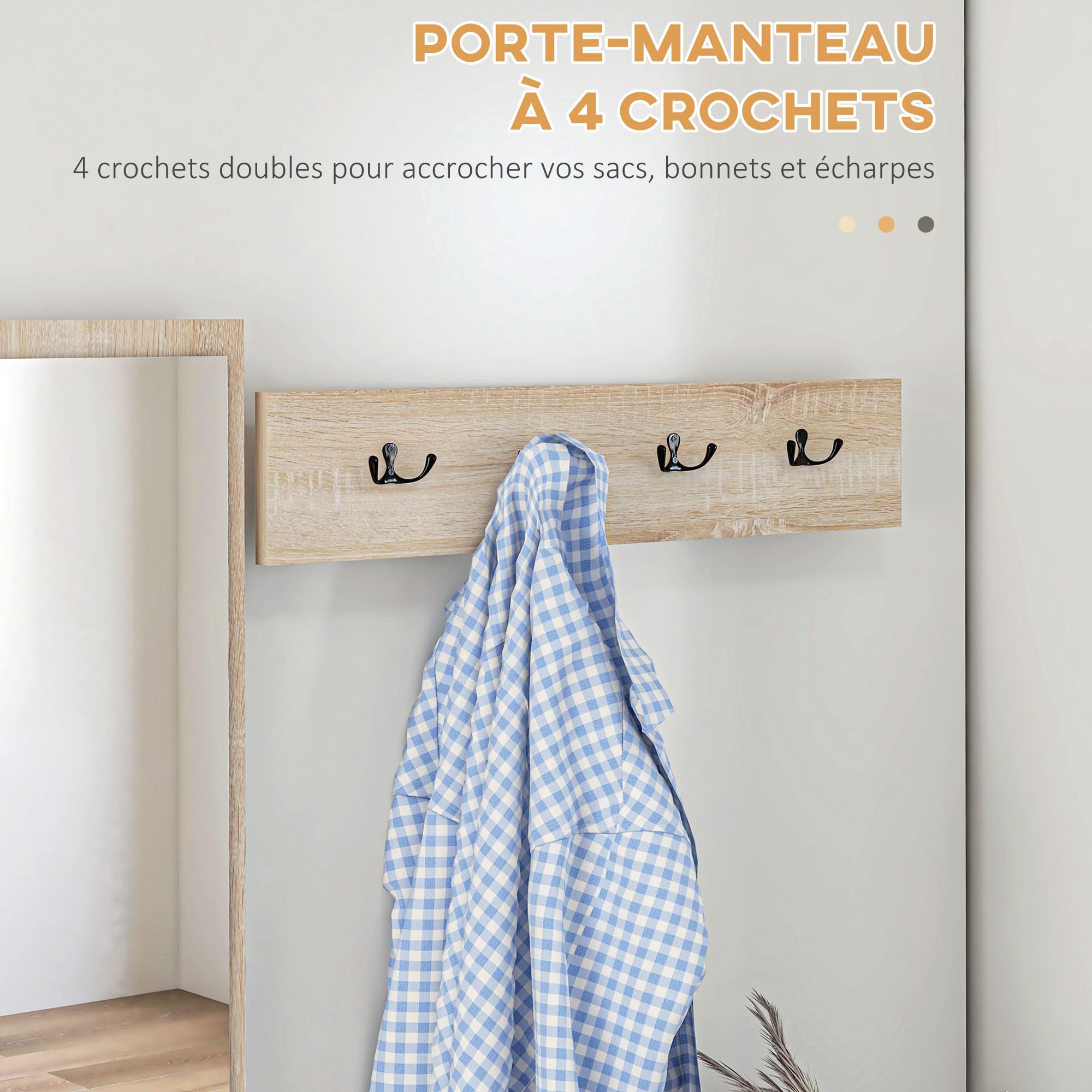 HOMCOM Ensemble 3 en 1 Meuble d'entrée vestiaire Design Contemporain Meuble Chaussures, Miroir et Panneau Porte-Manteau Acier Noir