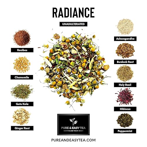 Miniatura 3 de Té puro y fácil, resplandor, apoya la tez saludable y la piel juvenil, 100% natural, infusión de hierbas, sin cafeína, mezcla de hojas sueltas, 3.5
